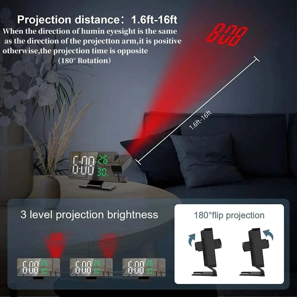 180 Degree Rotatable Projection Digital Alarm Clock with Temperature and Humidity Display Swag House