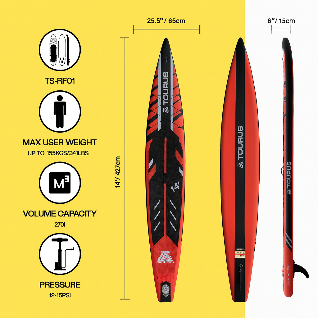 14’ Inflatable Race Paddle Board – Premium Performance (5-Year Warranty + Full Kit)