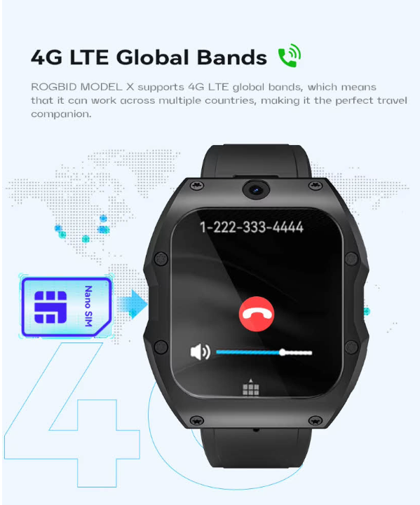 Rugged 4G LTE Smartwatch (Unisex, Adult) – Waterproof, Dual Camera, GPS & App Support