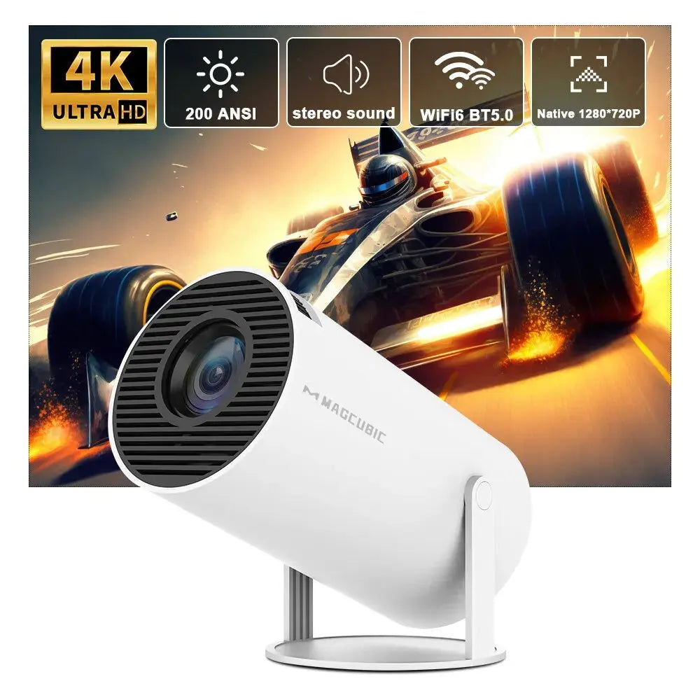 Magcubic HY300 Auto Keystone Correction Portable Projector, 4K/ 200 ANSI Smart Projector with 2.4/5G WiFi, BT 5.0, 130 Inch Screen, 180 Degree Flip, Round Design, Home Video Projector Swag House