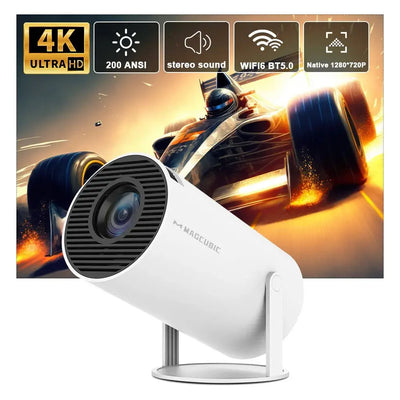 Magcubic HY300 Auto Keystone Correction Portable Projector, 4K/ 200 ANSI Smart Projector with 2.4/5G WiFi, BT 5.0, 130 Inch Screen, 180 Degree Flip, Round Design, Home Video Projector Swag House
