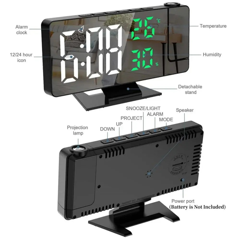 180 Degree Rotatable Projection Digital Alarm Clock with Temperature and Humidity Display Swag House