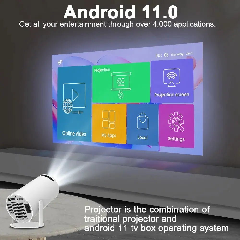 Magcubic HY300 Auto Keystone Correction Portable Projector, 4K/ 200 ANSI Smart Projector with 2.4/5G WiFi, BT 5.0, 130 Inch Screen, 180 Degree Flip, Round Design, Home Video Projector Swag House