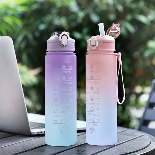 Large Capacity Sports Plastic Scale Water Bottle Portable Sports Bottle Portable Drinking Cup With Straw Okai