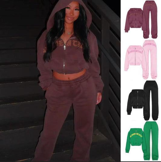 Hooded Tracksuit Set with 3D Effect for Women