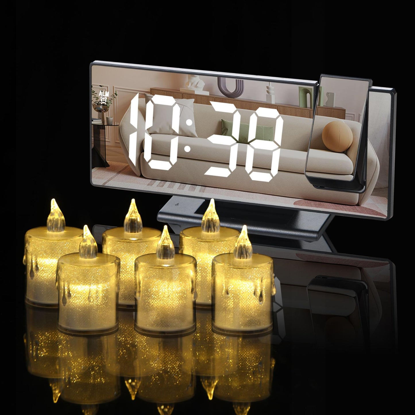 Ultimate Bedside Wake-Up Bundle: Projection Digital Alarm Clock with Free LED Candle Lights