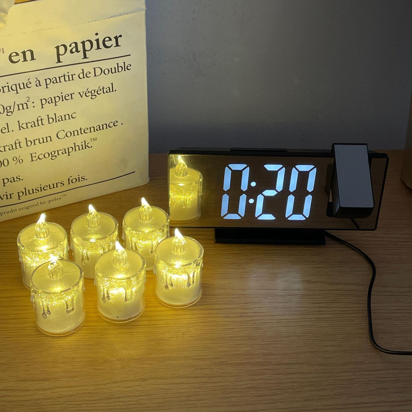 Ultimate Bedside Wake-Up Bundle: Projection Digital Alarm Clock with Free LED Candle Lights