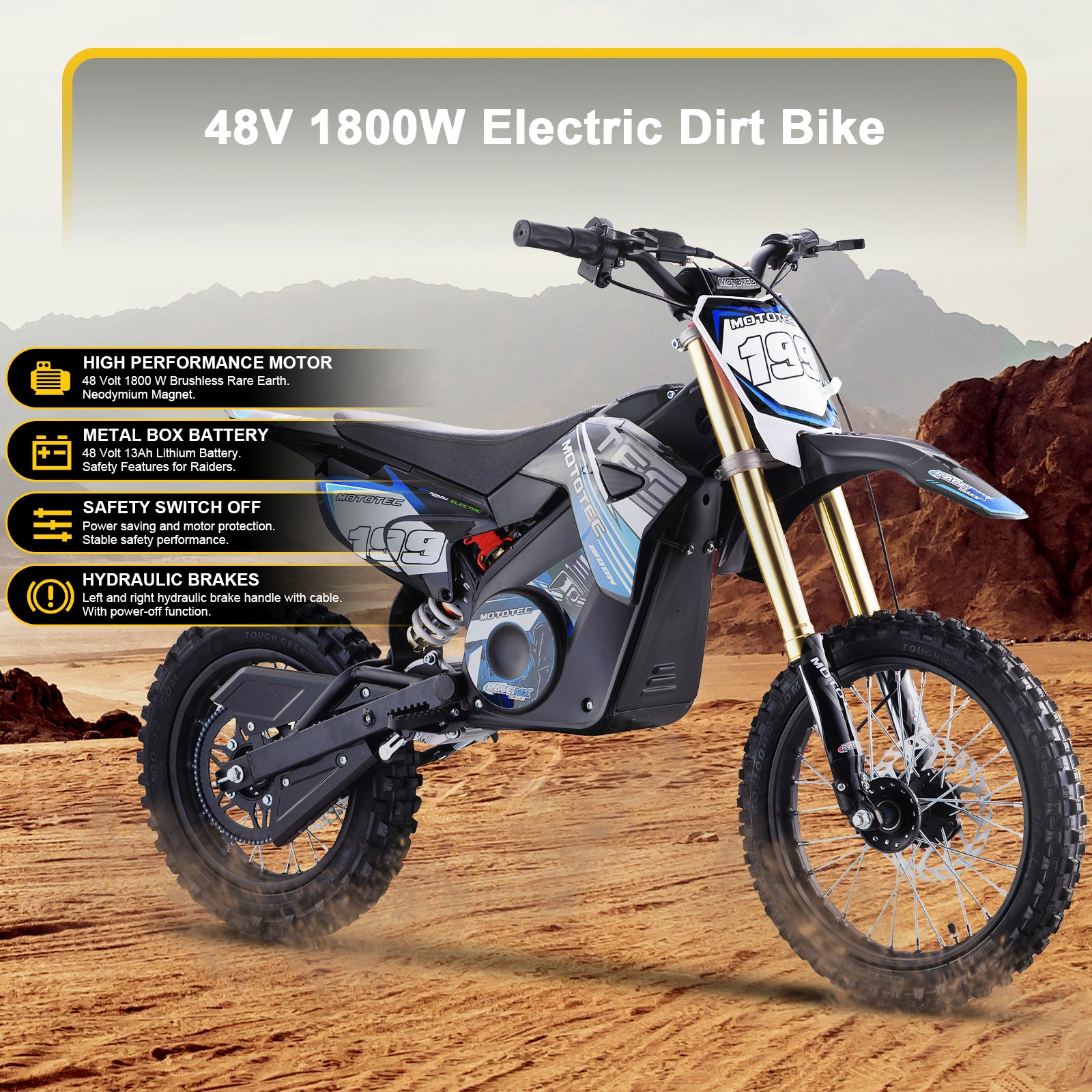 MotoTec Pro 48V 1800W Electric Dirt Bike