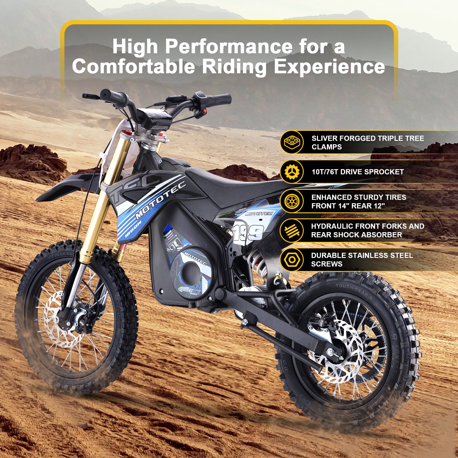 MotoTec Pro 48V 1800W Electric Dirt Bike