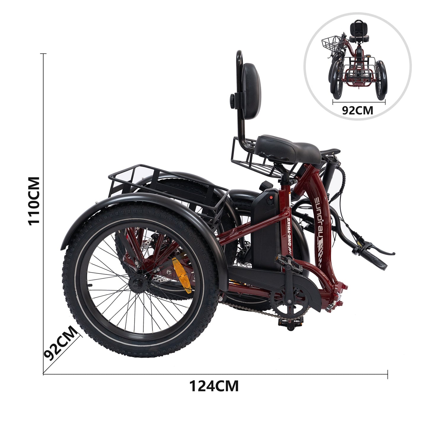 One Trike 2.0 20-Inch Rear Drive Electric Tricycle With 48V 500W Motor, 50 Mile Range, 440 Lb Payload, 20 MPH