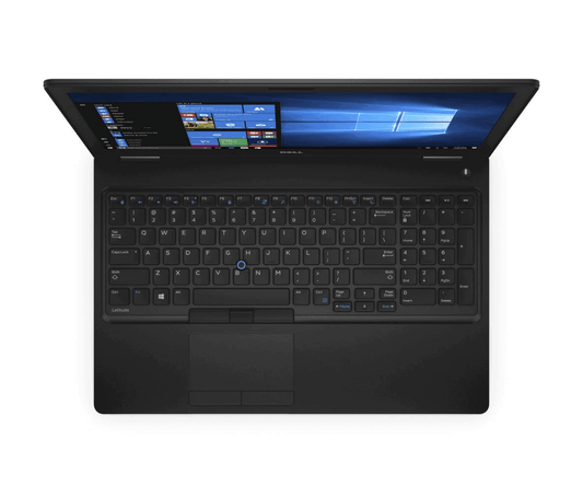 Dell Latitude 5590 14-inch light gaming laptop, i5 3.60GHz, refurbished, Windows 11 Pro, open on desk